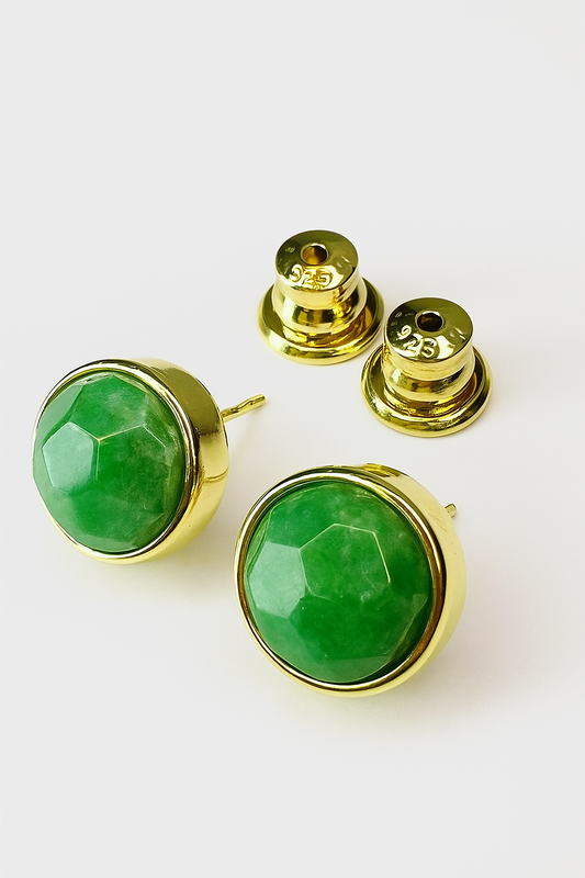 Brinco Redondo com Quartzo Verde Natural Folheado a Ouro 18k