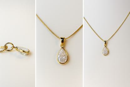 Colar Gota de Cristal – Dourado Clássico