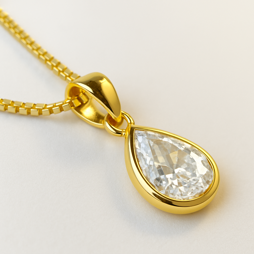 Colar Gota de Cristal – Dourado Clássico