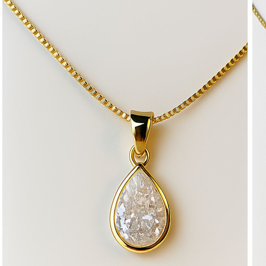 Colar Gota de Cristal – Dourado Clássico