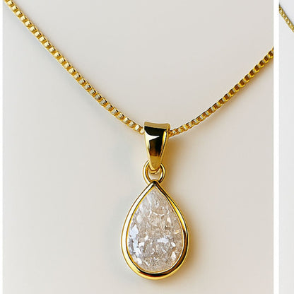 Colar Gota de Cristal – Dourado Clássico