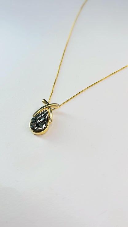 Colar Gota com Drusa Prata Natural Folheado a Ouro 18k