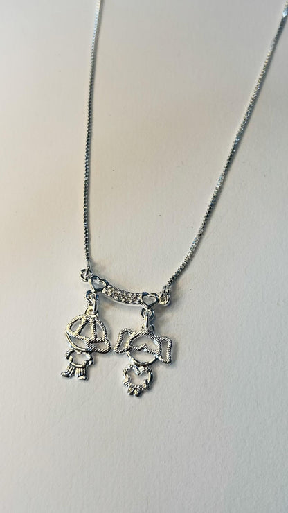 Colar Menino e Menina de Prata Cravejada