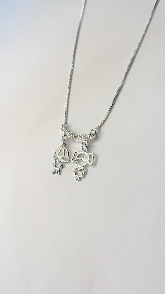 Colar Menino e Menina de Prata Cravejada