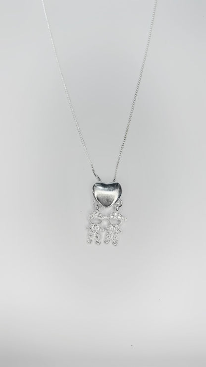 Colar Coração com Pingentes de Crianças em Prata – Amor de Mãe