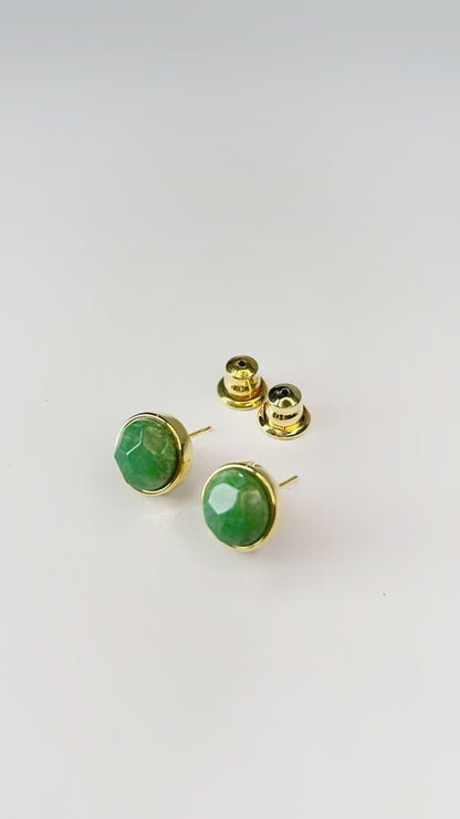 Brinco Redondo com Quartzo Verde Natural Folheado a Ouro 18k